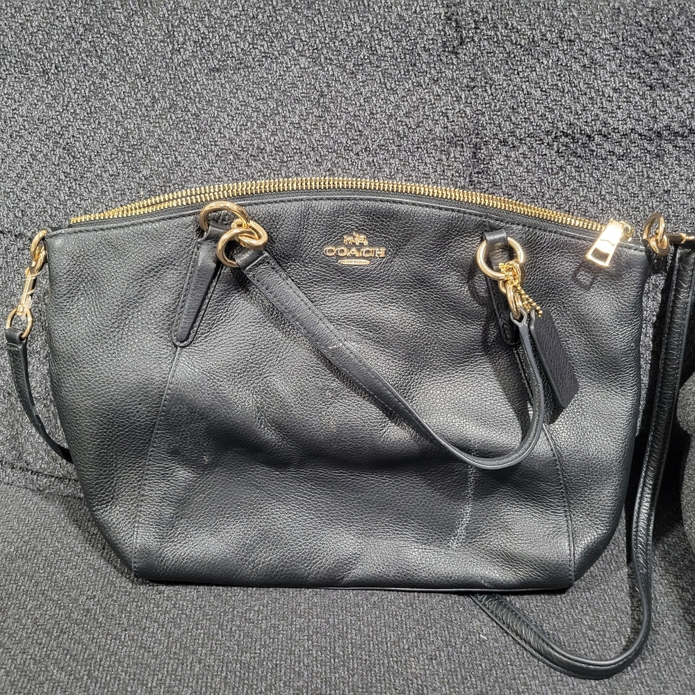 Coach Black Leather Shoulder Bag with Gold Accents